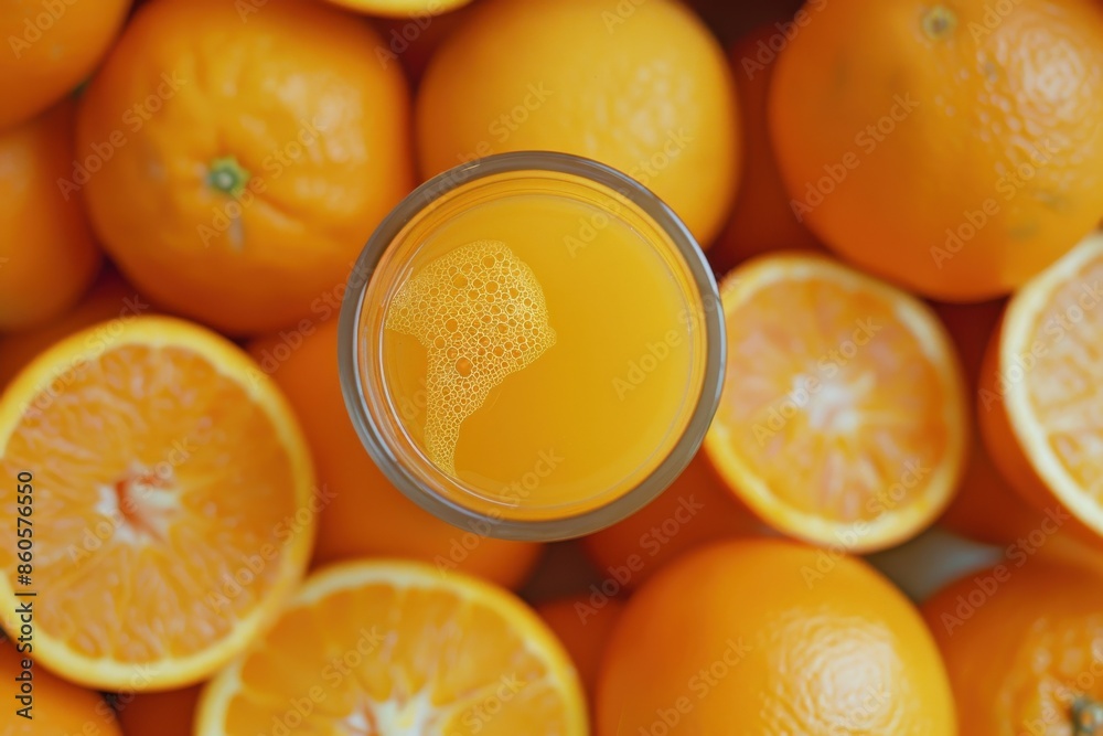 Exquisite orange beverage presented with fresh oranges, whole and halved Exquisite orange beverage presented with fresh oranges, whole and halved