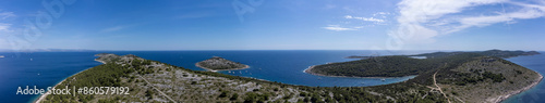 Obraz na płótnie Panoramic drone view of the Mediterranean coast of the island Zirje in Croatia w salonie