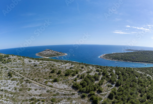Obraz na płótnie drone view of the Mediterranean coast of the island Zirje in Croatia w salonie