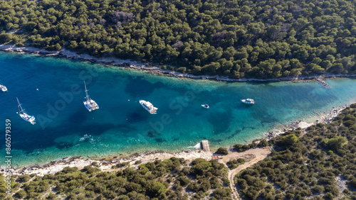 Obraz na płótnie drone view of the Mediterranean coast of the island Zirje in Croatia w salonie