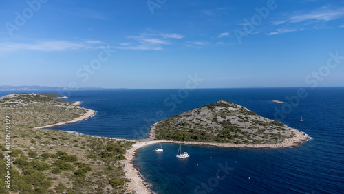 Obraz na płótnie drone view of the Mediterranean coast of the island Zirje in Croatia w salonie