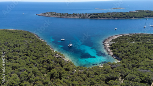 Obraz na płótnie drone view of the Mediterranean coast of the island Zirje in Croatia w salonie