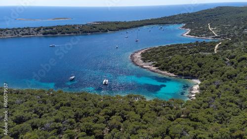 Obraz na płótnie drone view of the Mediterranean coast of the island Zirje in Croatia w salonie