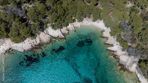 drone view of the Mediterranean coast of the island Zirje in Croatia photo