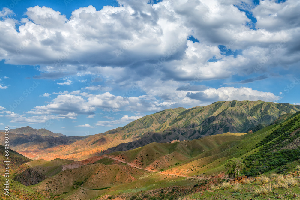 Picturesque mountain range in southeast Kazakhstan on a cloudy summer day Picturesque mountain range in southeast Kazakhstan on a cloudy summer day