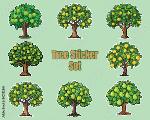 Set of tree sticker vector illustration design