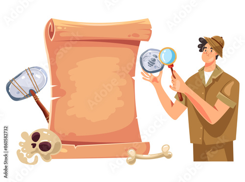 Archeology history archaeologist explorer isolated set. Vector graphic design illustration