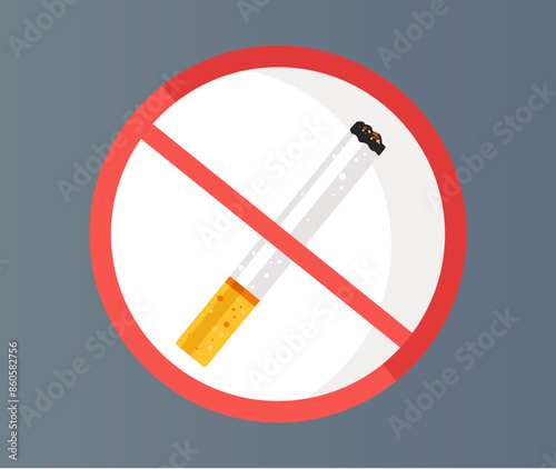 Red white isolated sign no smoking. Vector flat cartoon illustration