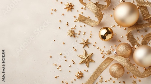Blank mockup of a Christmas scene with glittering gold decorations