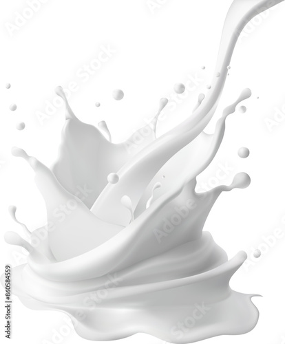 Milk splash isolated on transparent background. Realistic vector illustration, Gradient Mesh