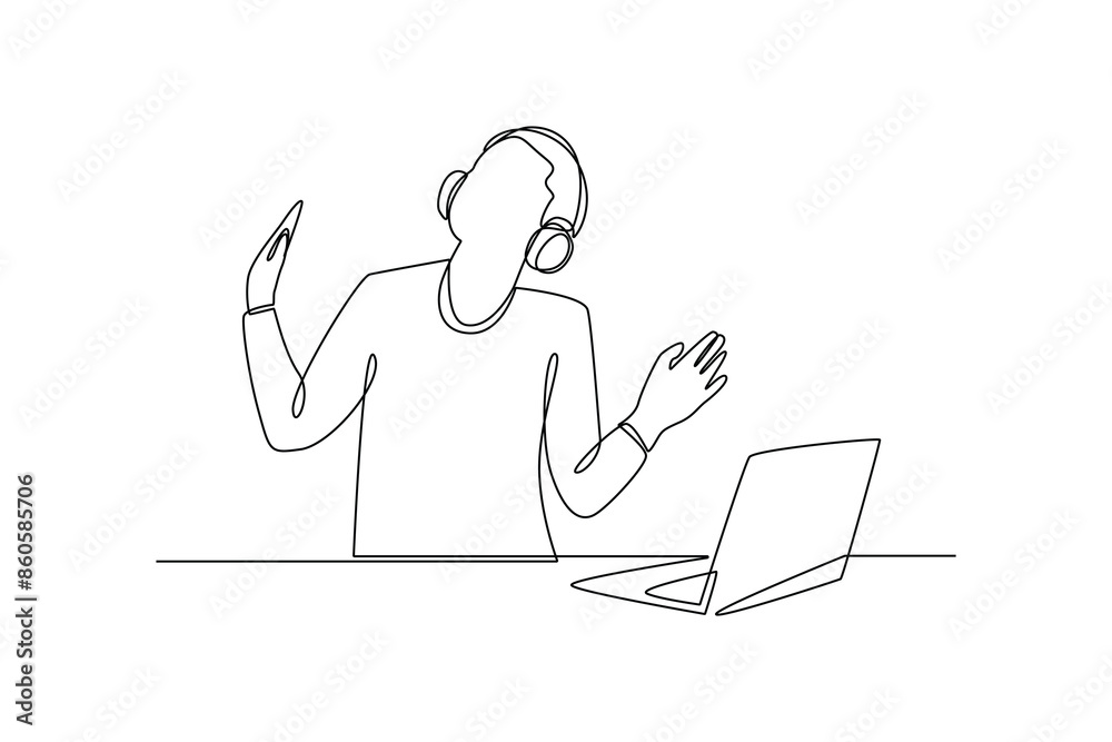 Continuous one line drawing a man work life balance while listening to music. Surprise gift. Work life balance. Manage time well. Single line draw design vector illustration Continuous one line drawing a man work life balance while listening to music. Surprise gift. Work life balance. Manage time well. Single line draw design vector illustration