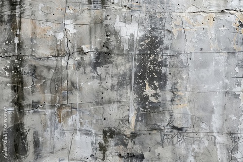 Aged concrete texture with flaws: deteriorated exterior blemishes, weathered marks, and signs of urban vintage appearance photo