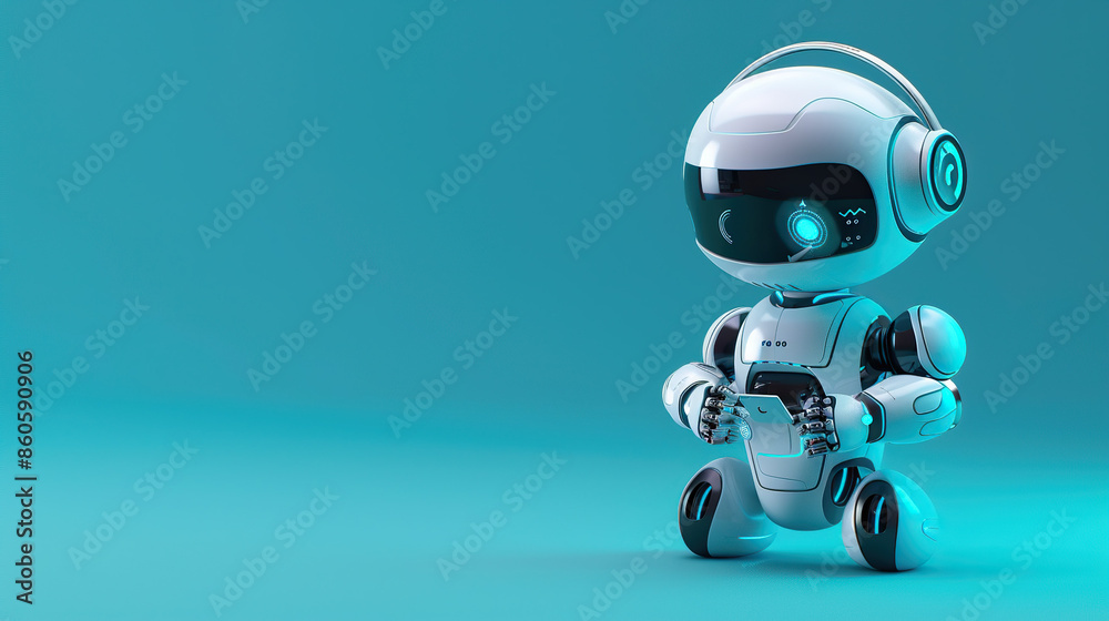 Automated personal assistant robot Managing Daily on isolate blue background Automated personal assistant robot Managing Daily on isolate blue background