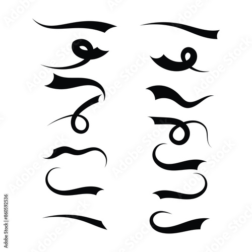 Swoosh vector. Swooshes text tails for baseball design. Black swirl vector line. Typographic swash and swooshes tails. Vector illustration. eps 10