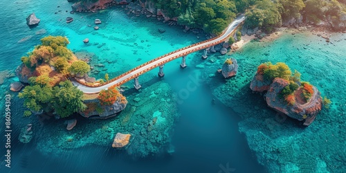 Aerial View of a Bridge Connecting Two Islands photo
