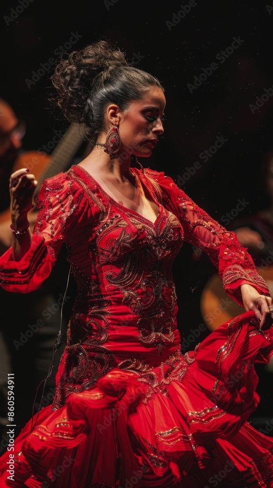 Fototapeta premium The Flamenco Festival in Seville. holidays in Spain. The girl in Spanish traditional attire. A woman is dancing a traditional Spanish dance