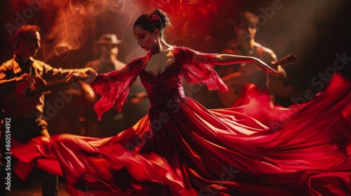 The Flamenco Festival in Seville. holidays in Spain. The girl in Spanish traditional attire. A woman is dancing a traditional Spanish dance