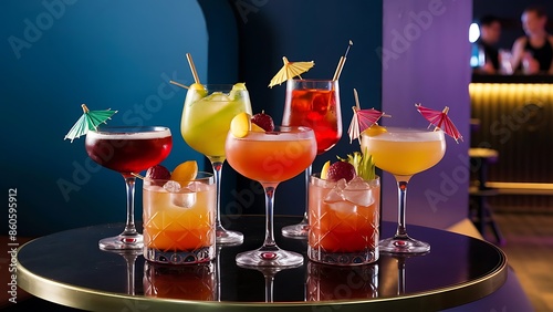 Iced cocktails drinking glass on table bar