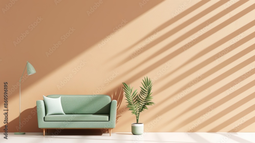 A stylish living room with a brown color scheme, designed in a minimalist style with clean lines and plenty of copy space.