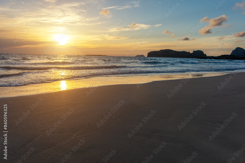 Summer background with tropical beach during sunset. Holiday vacation and travel concept. Summer background with tropical beach during sunset. Holiday vacation and travel concept.
