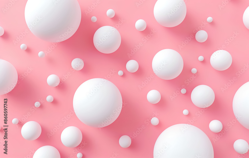 A simple composition of white spheres on a pink background A simple composition of white spheres on a pink background