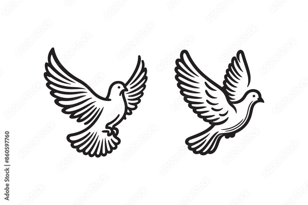 White Dove Linear Silhouette Vector White Dove Linear Silhouette Vector