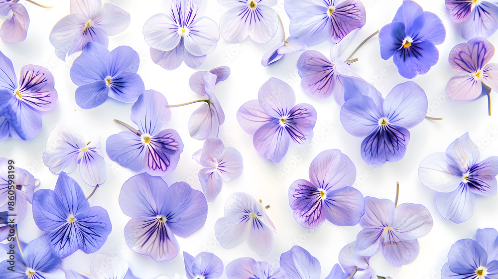 Panorama spring flowers pattern Flowers wild violets pattern on a white background Full Bloom trend Flat lay style : Generative AI Panorama spring flowers pattern Flowers wild violets pattern on a white background Full Bloom trend Flat lay style : Generative AI