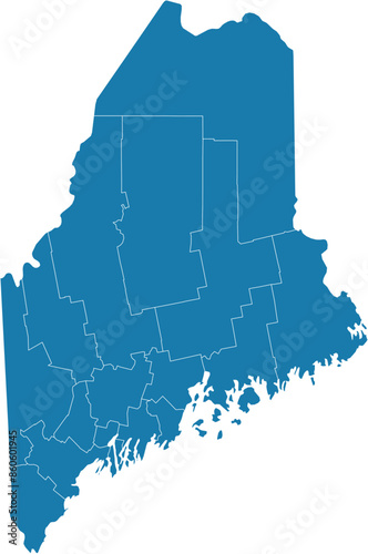 Editable vector file of the counties that make up the state of Maine, located in the United States.