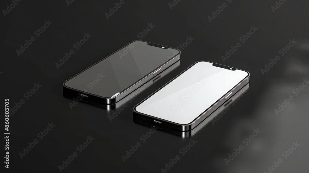 smartphones with blank screens on black background. 3D rendering. smartphones with blank screens on black background. 3D rendering.
