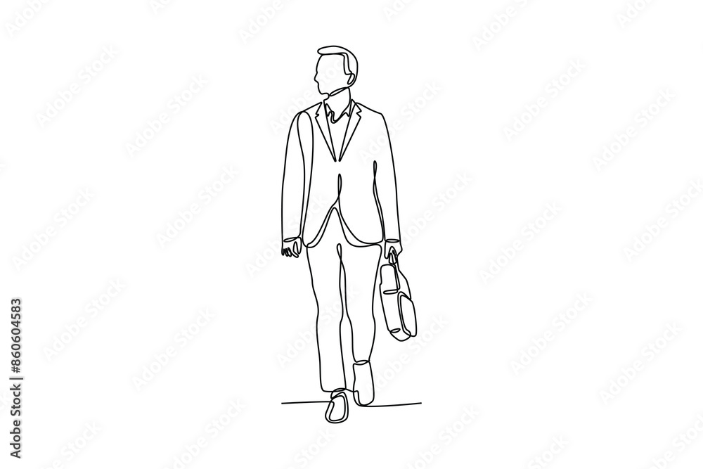 Simple continuous one line drawing of office man goes to work. Daily Activities minimalist conept. Simple vector illustration. Simple continuous one line drawing of office man goes to work. Daily Activities minimalist conept. Simple vector illustration.