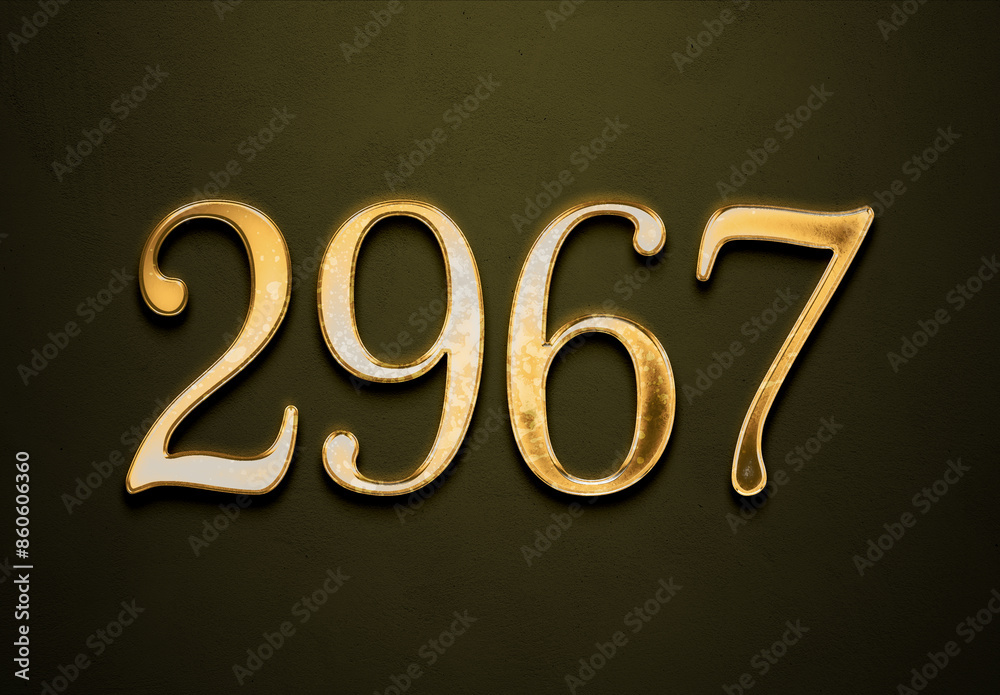 Old gold effect of 2967 number with 3D glossy style Mockup. Old gold effect of 2967 number with 3D glossy style Mockup.