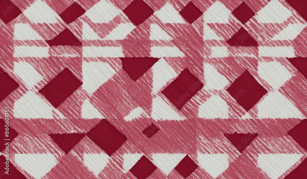Red and white abstract geometric art with a sketch effect