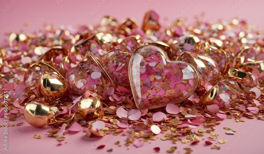Hearts and confetti forming a festive and joyous scene. Hearts and confetti forming a festive and joyous scene.
