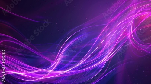 Purple neon lines on a dark background with copy space. Modern background technology futuristic