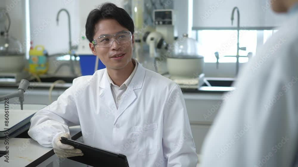 doctor coworking with tablet in lab