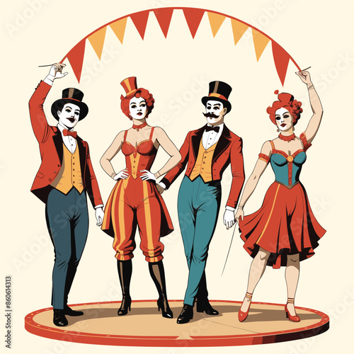 Vintage Circus Parade with Colorful Performers