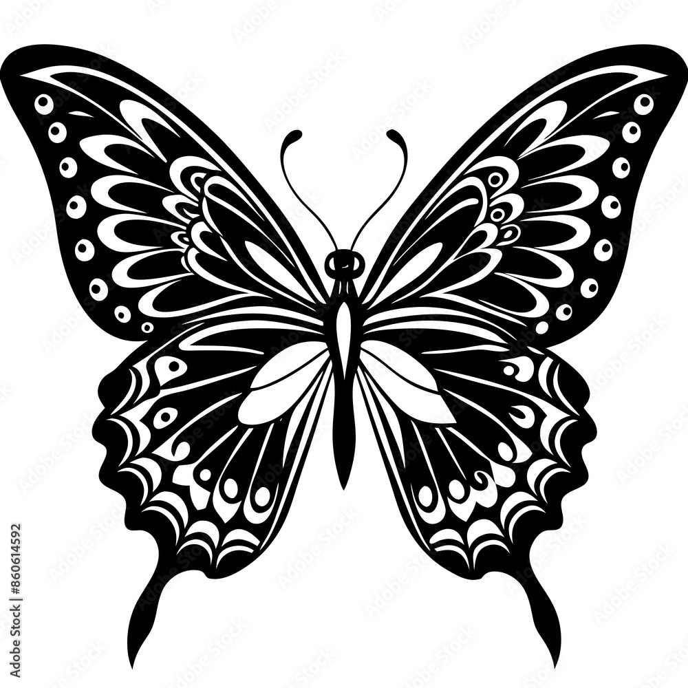 Intricate Black and White Butterfly Silhouette Art

