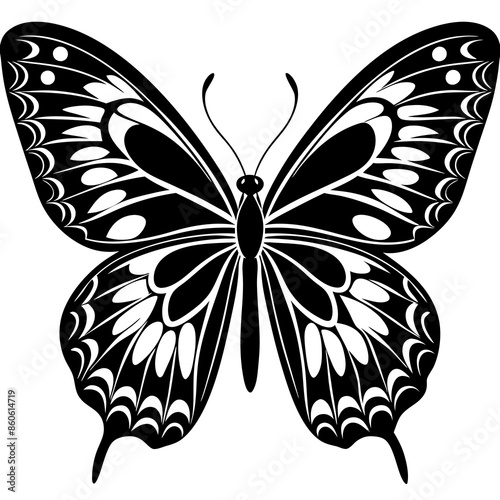 Intricate Black and White Butterfly Silhouette Art

