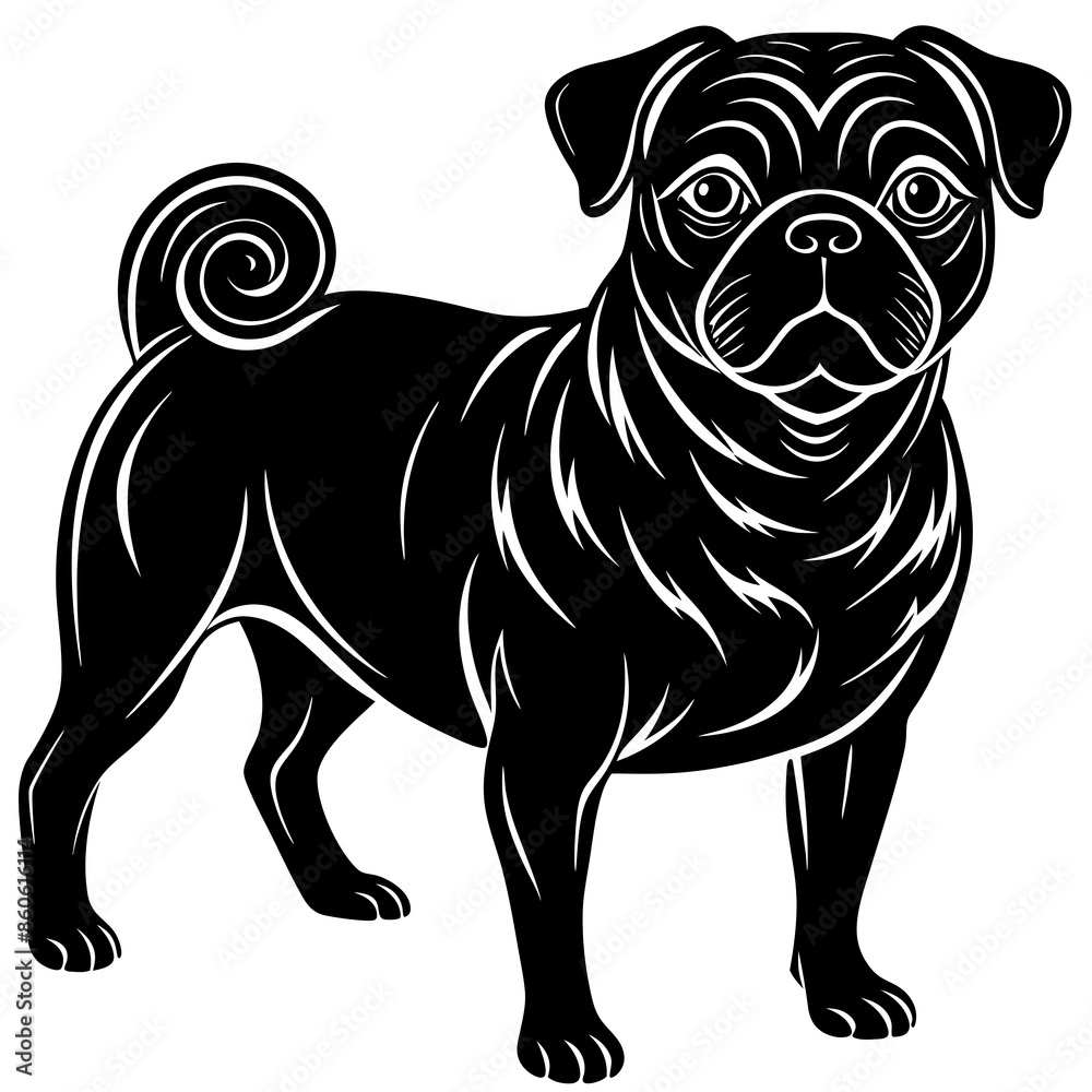 Detailed Pug Silhouette in Black and White
Detailed Pug Silhouette in Black and White