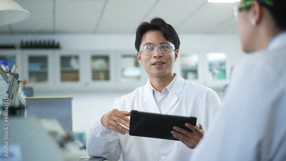 doctor coworking with tablet in lab
