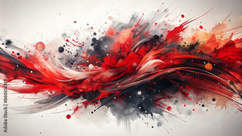 Vibrant abstract artwork featuring dynamic red and black ink brush ...