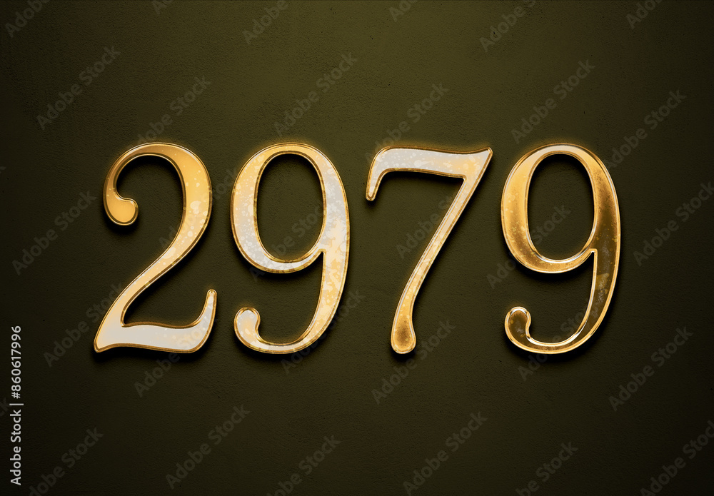 Old gold effect of 2979 number with 3D glossy style Mockup. Old gold effect of 2979 number with 3D glossy style Mockup.