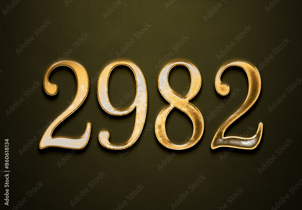 Old gold effect of 2982 number with 3D glossy style Mockup. Old gold effect of 2982 number with 3D glossy style Mockup.