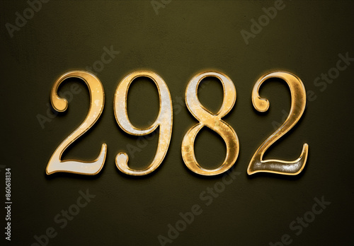 Old gold effect of 2982 number with 3D glossy style Mockup.