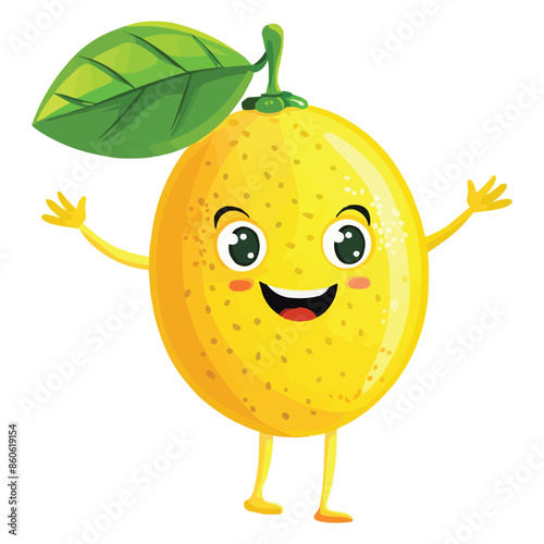 a happy Lemon cartoon character with arms and legs on white background
