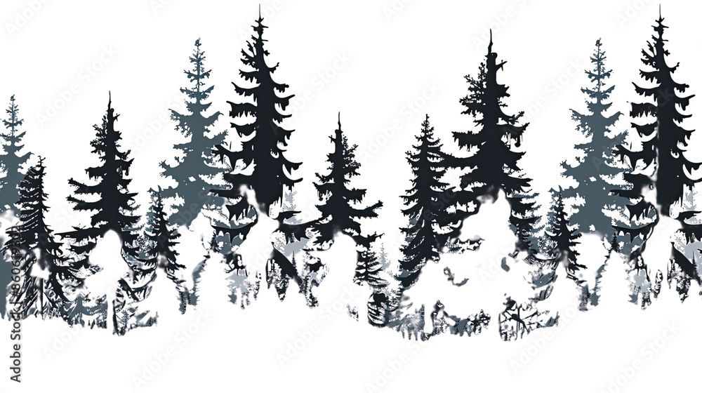 Nighttime silhouetted evergreen forest on a transparent background Nighttime silhouetted evergreen forest on a transparent background
