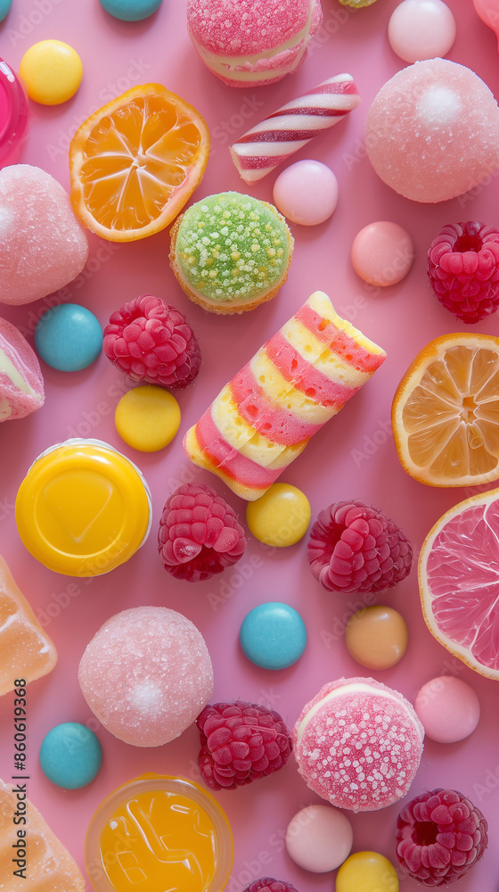 Mutli-colored candy made from sugar free sweetener. Smart phone 9:16 aspect ratio. Mutli-colored candy made from sugar free sweetener. Smart phone 9:16 aspect ratio.