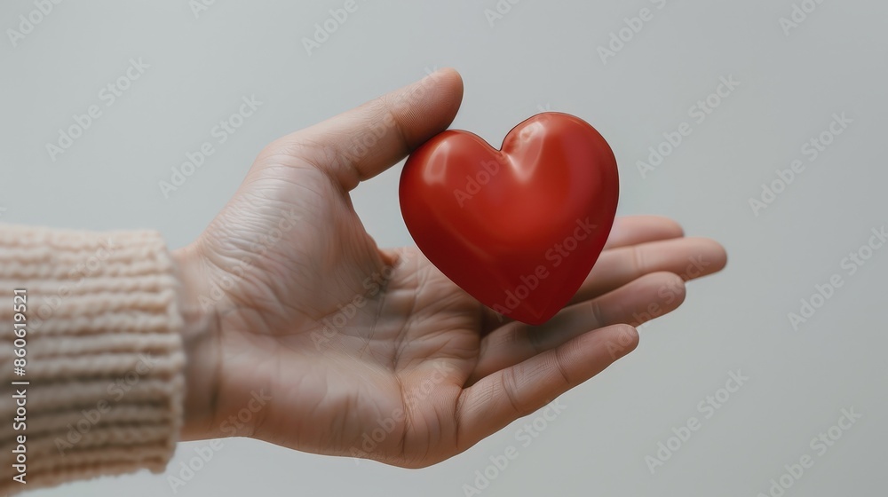 Hand holding a red heart object, symbolizing love, care, and compassion. Neutral background emphasizes the heart and caring gesture. Hand holding a red heart object, symbolizing love, care, and compassion. Neutral background emphasizes the heart and caring gesture.