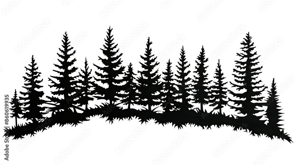 Obraz premium Nighttime silhouetted evergreen forest on a transparent background