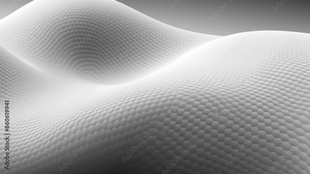 Grayscale abstract image featuring a honeycomb textured surface with wavy contours. The image presents a modern and futuristic feel.